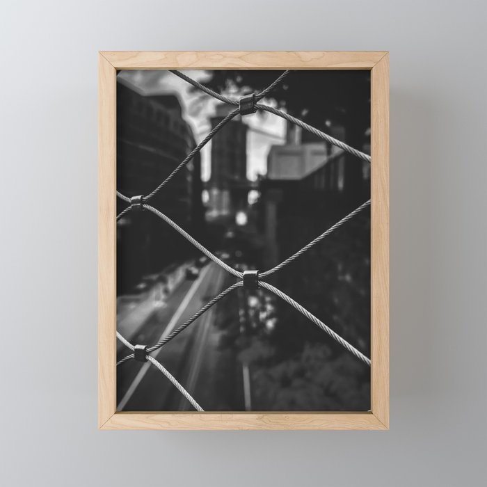 Brooklyn Bridge and Manhattan skyline in New York City black and white Framed Mini Art Print