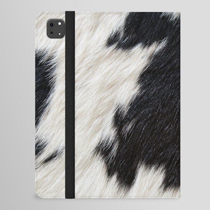 Black and White Cowhide, Cow Skin Print Pattern Modern Cowhide Faux Leather iPad Folio Case