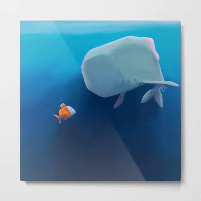 The little sperm whale and the fish Metal Print