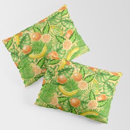 Tangerines, bananas and tropical leaves Pillow Sham