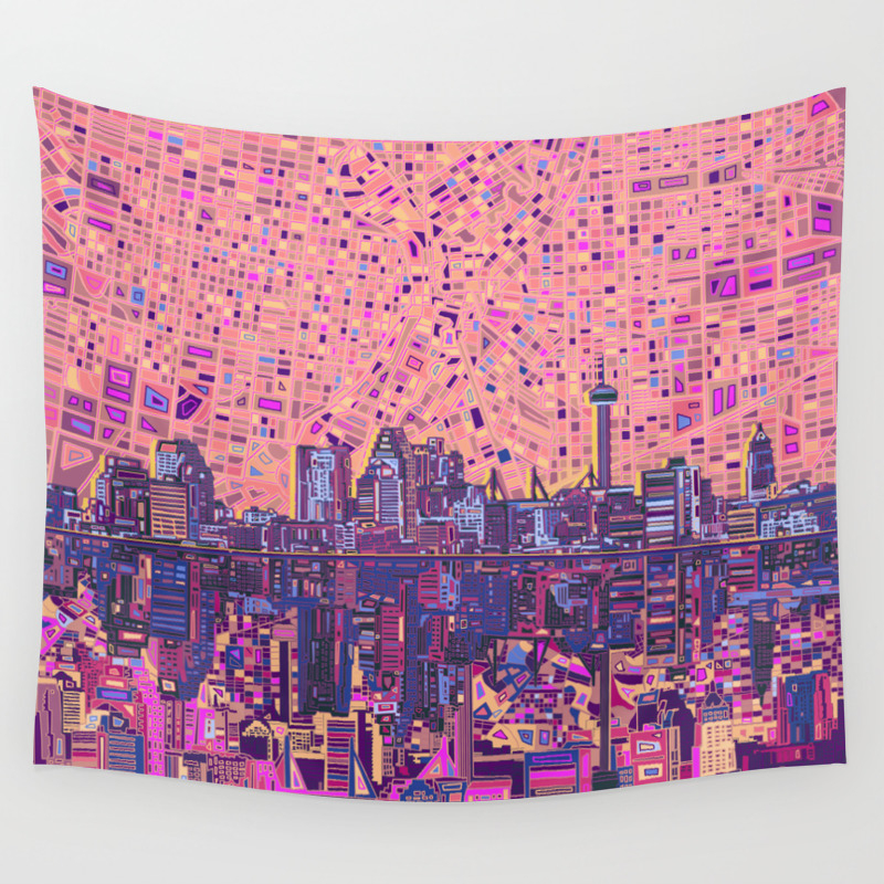 San Antonio City Skyline Abstract 5 Wall Tapestry By Bekimart