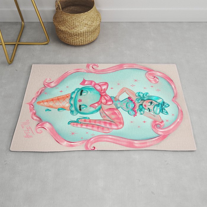 Candy Blue Ice Cream Pin Up Doll Rug