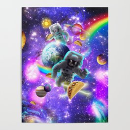 Space Cat Astronaut Eating Taco Poster