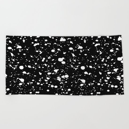 Paint Spatter White on Black Beach Towel