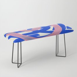 Tribal Pink Blue Fun Colorful Mid Century Modern Abstract Painting Shapes Pattern Bench