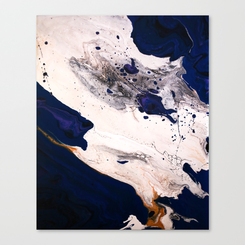 Indigo Gold Black Blue And White Fluid Acrylic Abstract