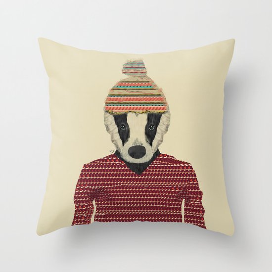 seb the badger Throw Pillow