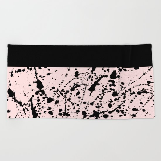 Splat Black on Blush Boarder Beach Towel