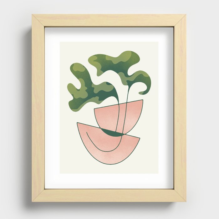 Two Abstract Plant Leaves In A Geometric Vase Recessed Framed Print