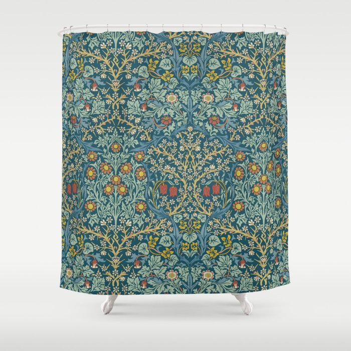 William Morris Vintage Blackthorn Bright Indigo Shower Curtain