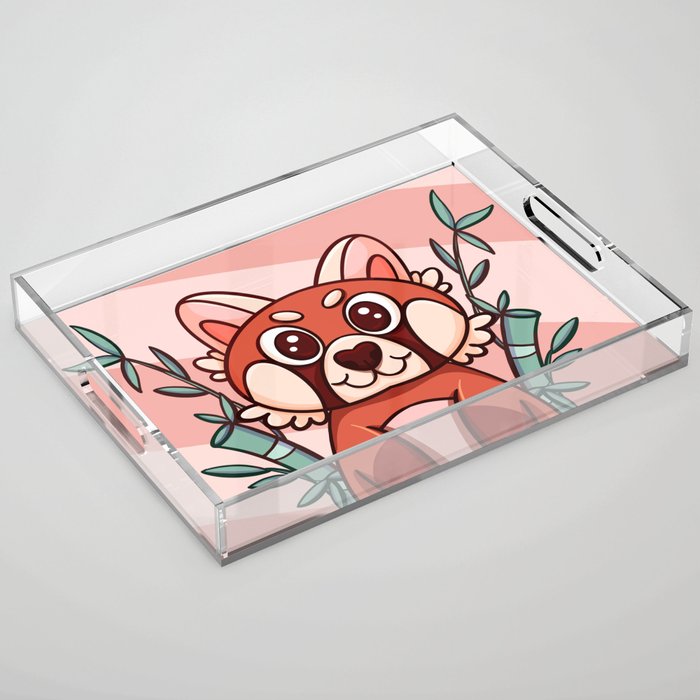 Cute Cartoon Red Panda Turning Red Acrylic Tray