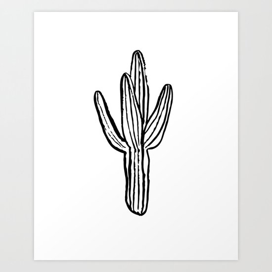 Cactus minimal modern black and white art decor painting trendy hipster southwest desert gifts Art Print