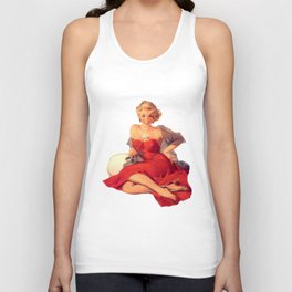 Sexy Blonde Pin Up With White Rose and Red Dress Vintage  Unisex Tank Top
