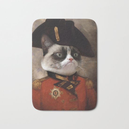 Angry cat. Grumpy General Cat. Bath Mat