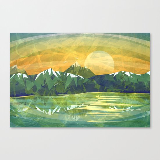 Mountains and Sunset over the lake Canvas Print
