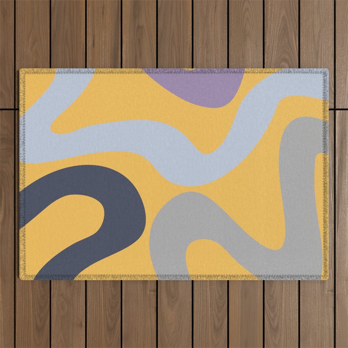 Colorful abstract waves - yellow, blue, grey, navy blue, purple Outdoor Rug