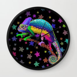 Chameleon Fantasy Rainbow Colors Wall Clock