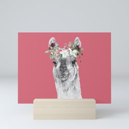 Watercolor Llama With Flowers Mini Art Print