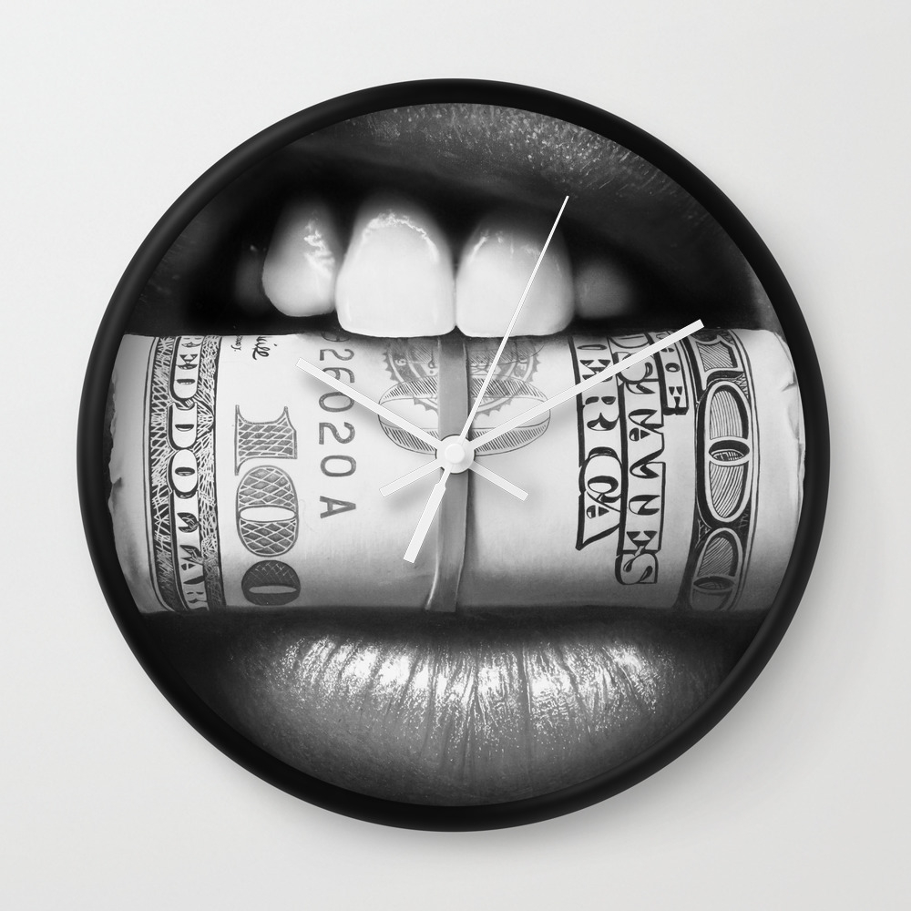 Put Your Money Where Your Mouth Is Black And White Version Wall Clock By Peterperlegas Society6