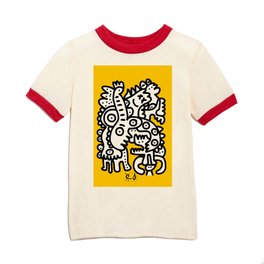Black and White Cool Monsters Graffiti on Yellow Background Kids T Shirt