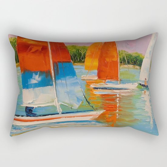 Sailboats on the river Rectangular Pillow