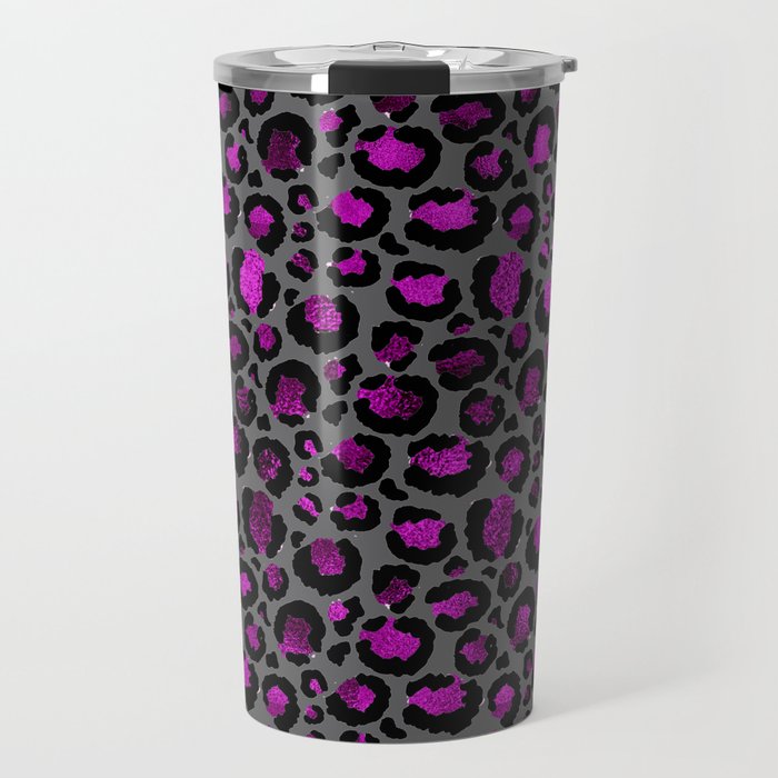 Black & Metallic Purple Leopard Print Travel Mug