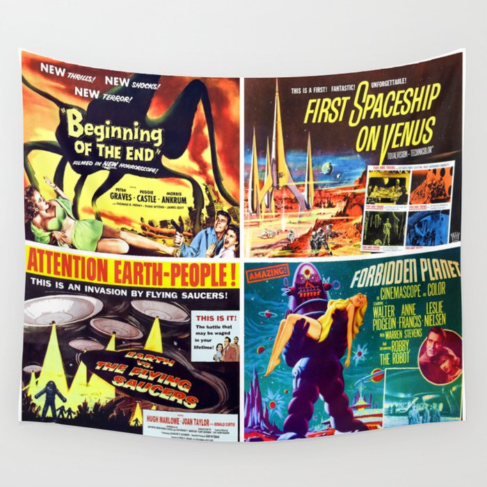 50s Sci Fi Movie Poster Collection 3 Wall Tapestry by Ron