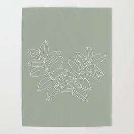 Boho Sage Green, Decor, Line Art, Botanical Leaves Poster