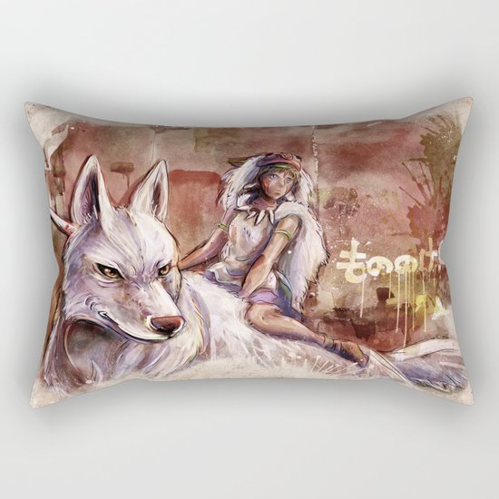 Miyazaki's Mononoke Hime - San and the Wolf TraDigital Painting Rectangular Pillow