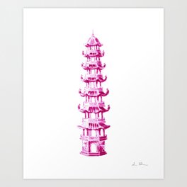 Pink Chinoiserie Pagoda no. 6 Art Print