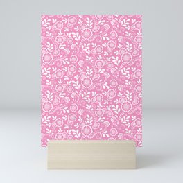Pink And White Eastern Floral Pattern Mini Art Print
