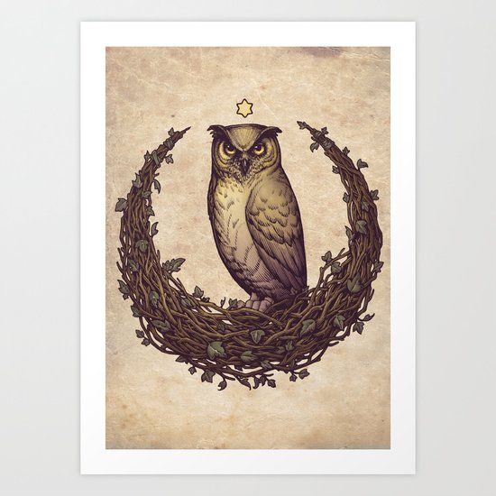 Owl Hedera Moon Art Print