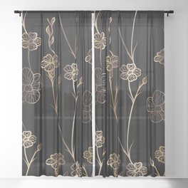 Black & Gold Floral Pattern Sheer Curtain