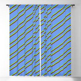 [ Thumbnail: Cornflower Blue, Green, and Maroon Colored Stripes/Lines Pattern Blackout Curtain ]
