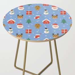 Christmas Characters Seamless Pattern on Blue Background Side Table