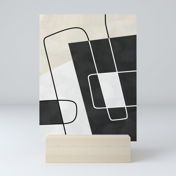 Modern Contemporary Abstract Black White and Beige No8 Mini Art Print