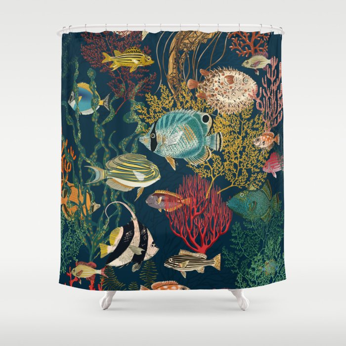 coral reef deep silence Shower Curtain