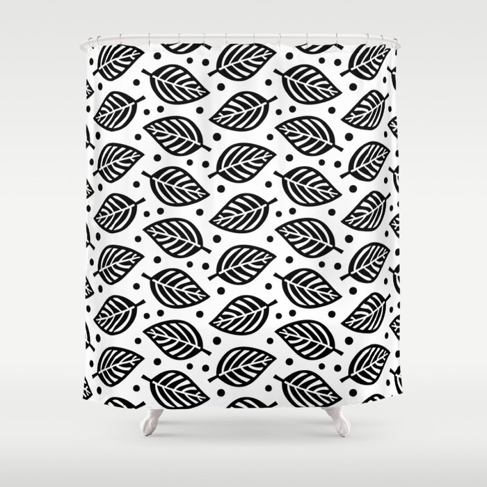 Mid Century Modern Falling Leaves Black and White 2 Shower Curtain