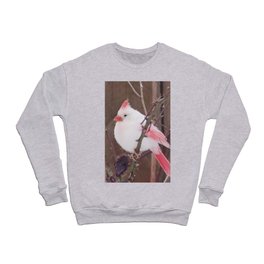 Rare white painted leucistic cardinal portrait painting Crewneck Sweatshirt