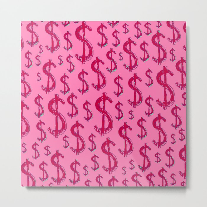  Pink Dollar Sign Pattern - Preppy Aesthetic  Metal Print