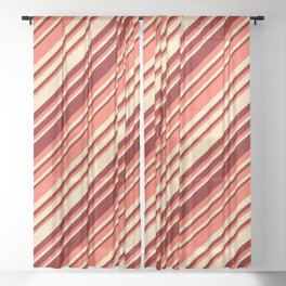 [ Thumbnail: Red, Beige, and Maroon Colored Striped/Lined Pattern Sheer Curtain ]