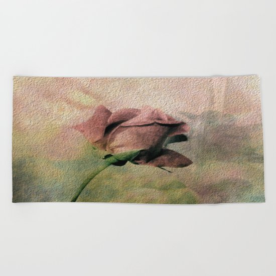 Painterly Pink Rose Bud Beach Towel