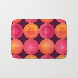 Abstract Reflector Lights in Bright Berry & Citrus on Dark Plum Bath Mat | Pink, Berry, Circles, Pattern, Orange, Graphicdesign, Abstract, Modern, Paisleymcnoodle, Light 