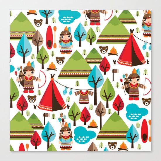 Cute indian haunting illustration pattern Canvas Print