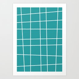 Little White Lines, White Grid On Blue Background Art Print