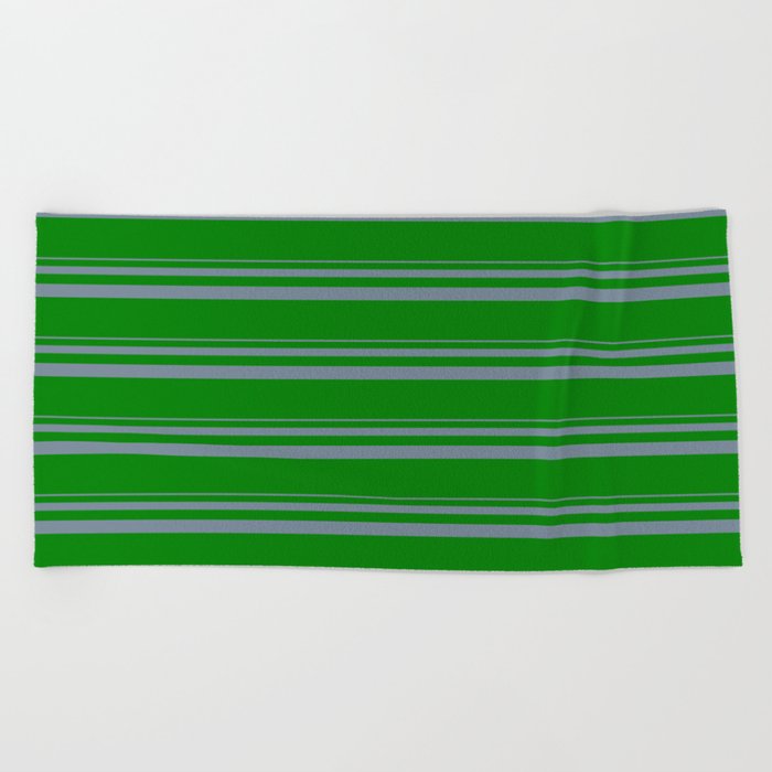 Light Slate Gray and Green Colored Stripes Pattern Beach Towel