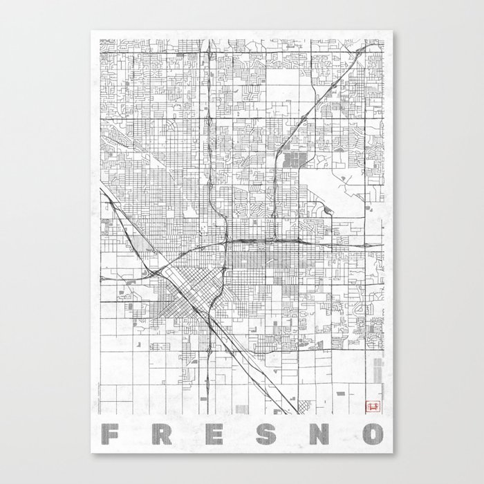Fresno Map Line Canvas Print