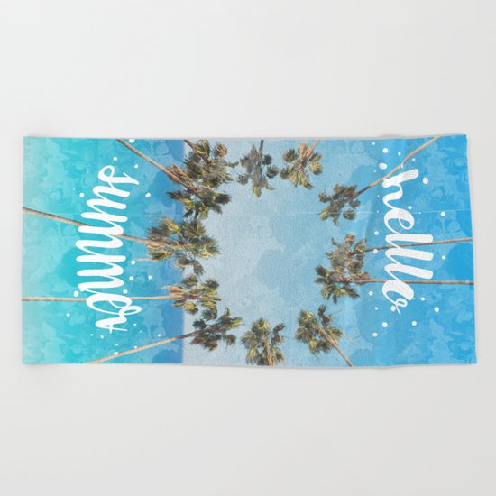hello summer palm trees design 2 Beach Towel