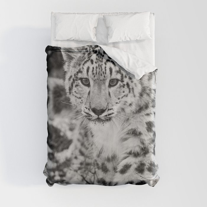 Snow Leopard Black and White Duvet Cover