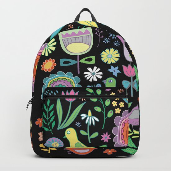 Birds & Blooms - Pastels on Black Backpack